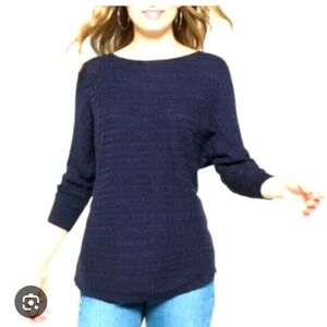 Market And Spruce Women's Navy Textured Knit Sweater With Dolmain Sleeves. SizeL